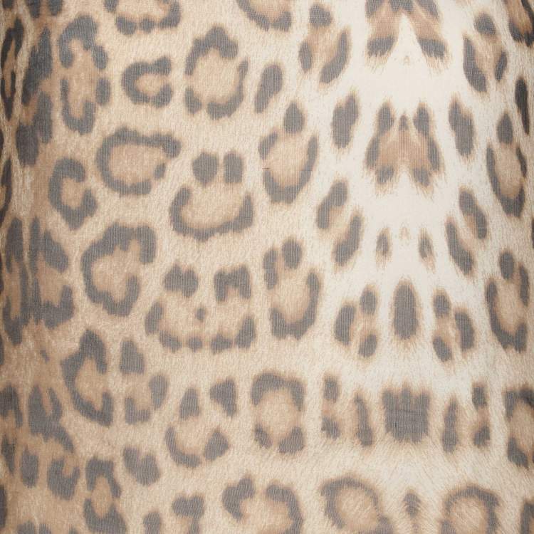 Pre Owned Roberto Cavalli Brown/Beige Leopard Print Silk Top S