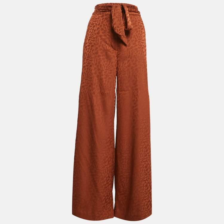 Pre Owned Roberto Cavalli Brown Jacquard Belted Wide-Leg Pants S