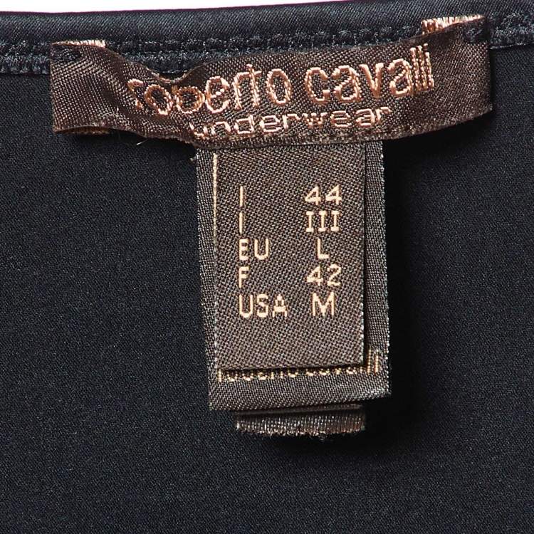 Pre Owned Roberto Cavalli Black Satin Lace Trim V-Neck Top M