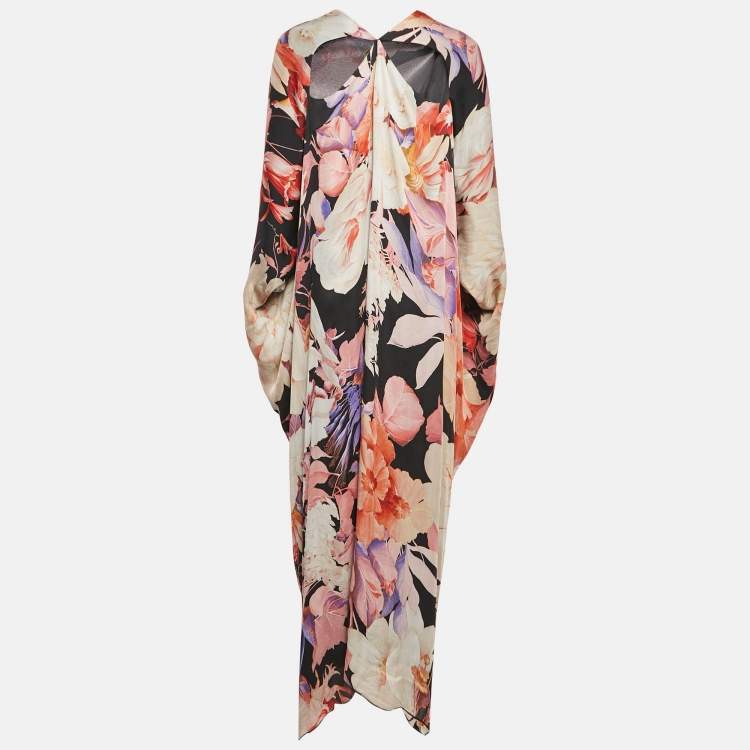 Pre Owned Roberto Cavalli Black Silk Cut-Out Detail Kaftan Dress S
