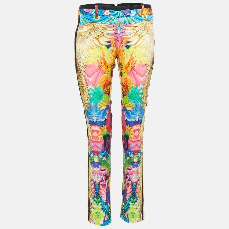 Pre Owned Roberto Cavalli Multicolor Printed Silk Trouser S