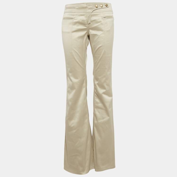 Pre Owned Roberto Cavalli Beige Cotton Wide-Leg Pants M