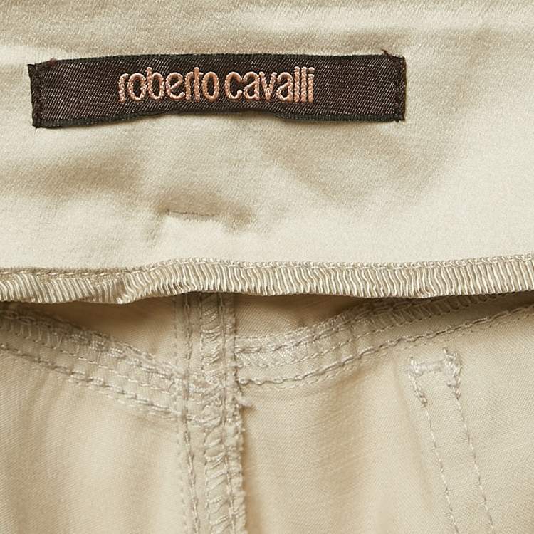 Pre Owned Roberto Cavalli Beige Cotton Wide-Leg Pants M