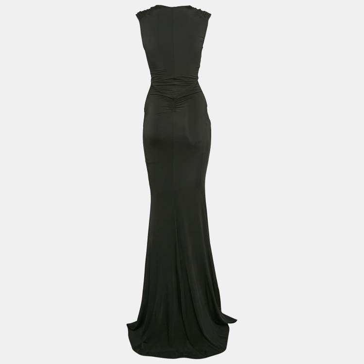 مملوكة مسبقًا Roberto Cavalli Black Jersey Snake Buckle Detail Sleeveless Gown S