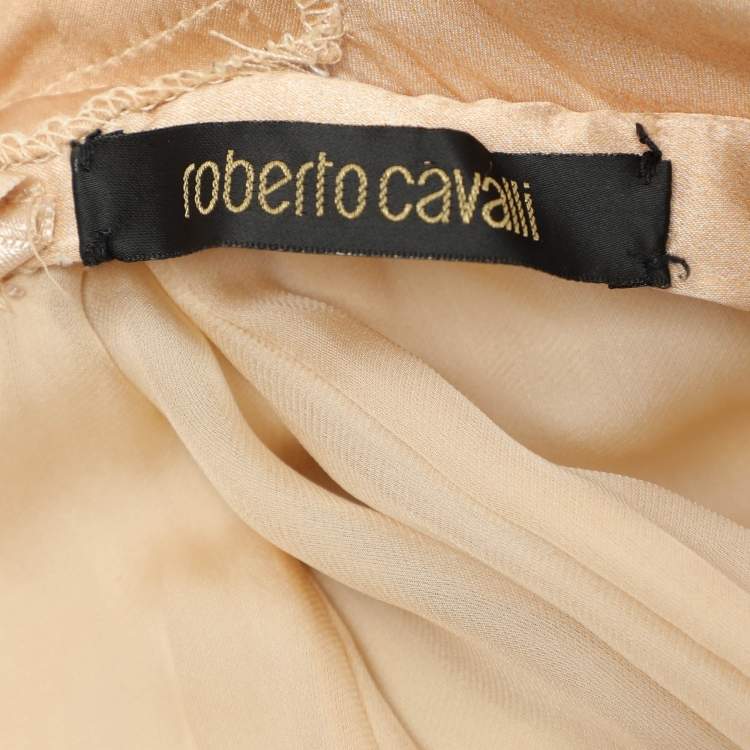 Pre Owned Roberto Cavalli Beige Silk The Art Of Sumptuous Print Maxi Dress M