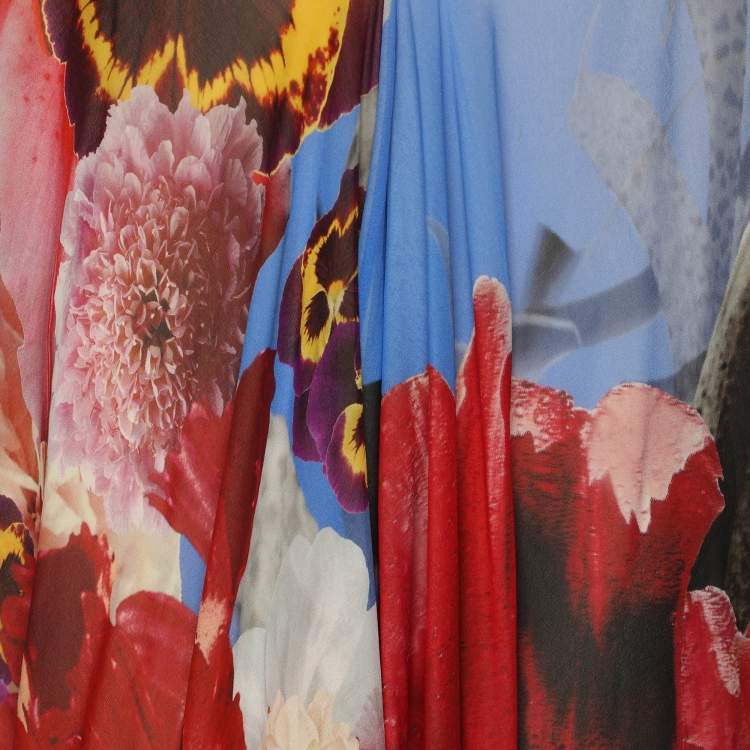 Pre Owned Roberto Cavalli Multicolor Floral Print Silk Kaftan Maxi Dress M