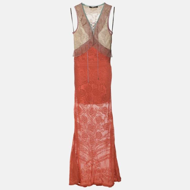 Pre Owned Roberto Cavalli Multicolor Lamé Fabric Dress S