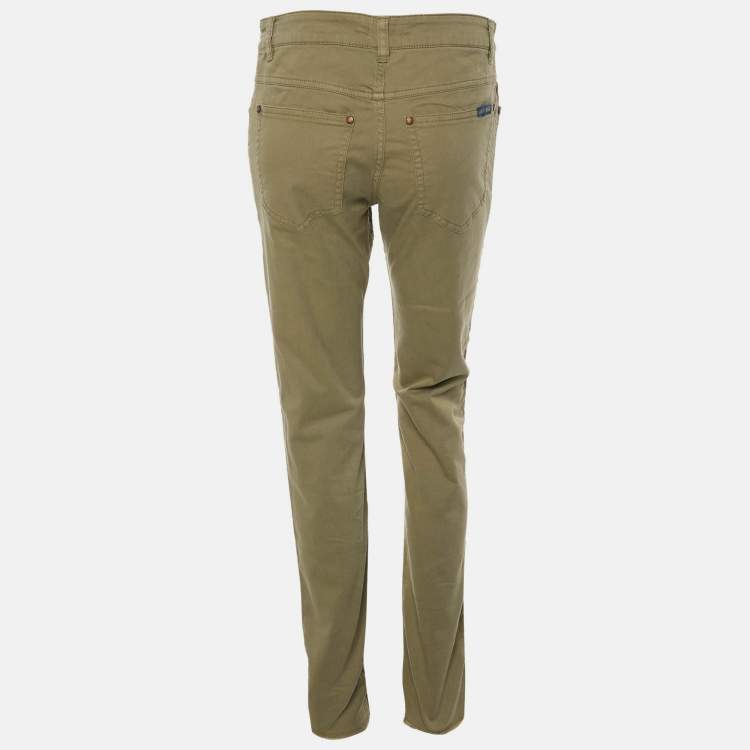 Pre Owned Roberto Cavalli Olive Green Ripped Denim Jeans XS
