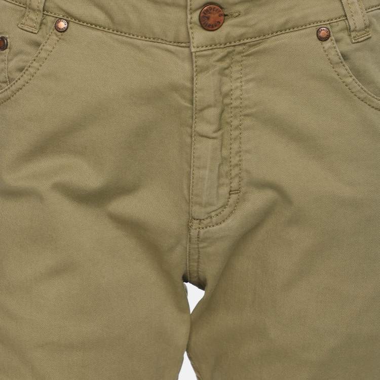 Pre Owned Roberto Cavalli Olive Green Ripped Denim Jeans XS