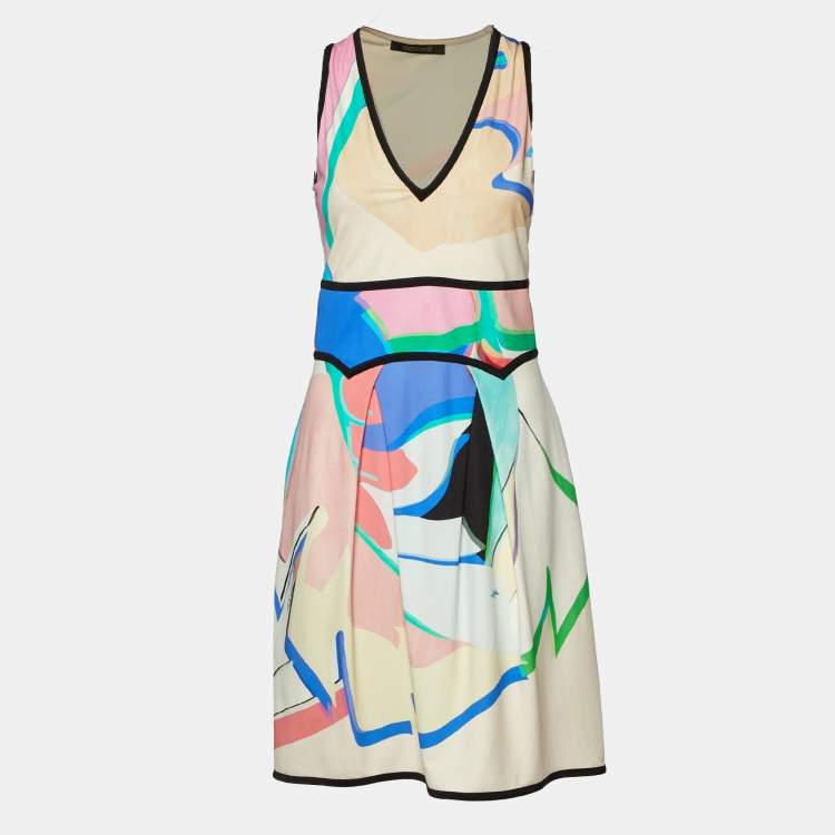 مملوكة مسبقًا Roberto Cavalli Multicolor Abstract Print Sleeveless Mini Dress M