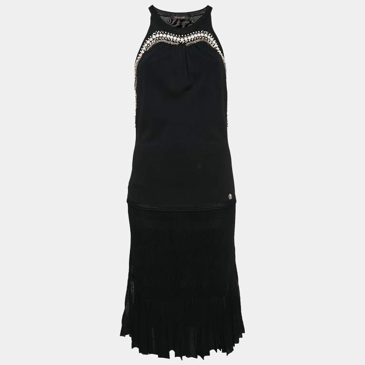 Pre Owned Roberto Cavalli Black Embellished Jersey Sleeveless Midi Dress M