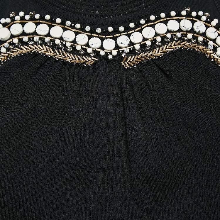 Pre Owned Roberto Cavalli Black Embellished Jersey Sleeveless Midi Dress M