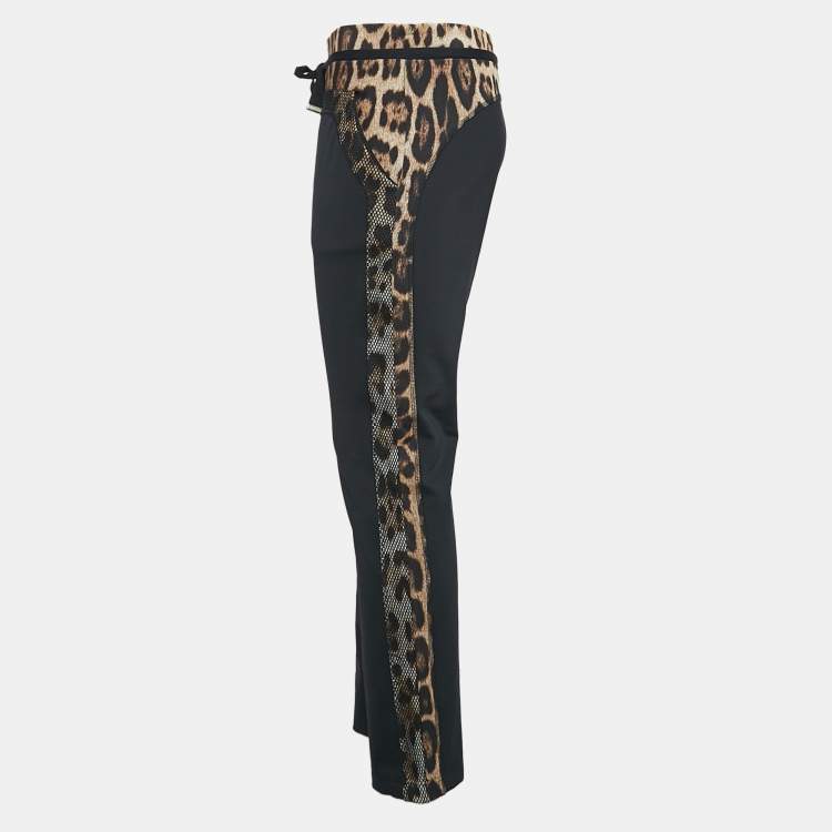 Pre Owned Roberto Cavalli Gym Black Leopard Print Jersey Track Pants L