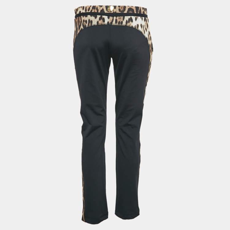 Pre Owned Roberto Cavalli Gym Black Leopard Print Jersey Track Pants L