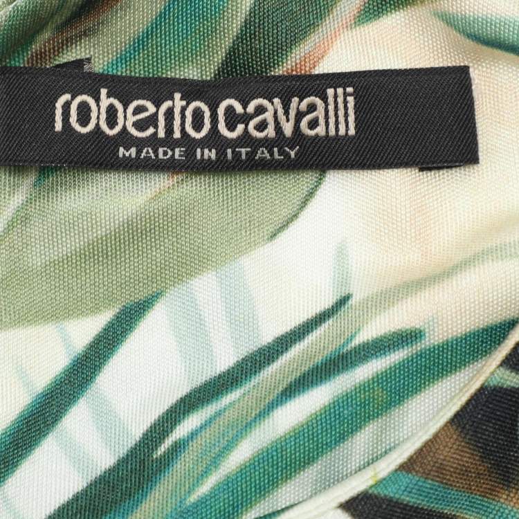 Pre Owned Roberto Cavalli Multicolor Jungle Print Belted Midi Dress L