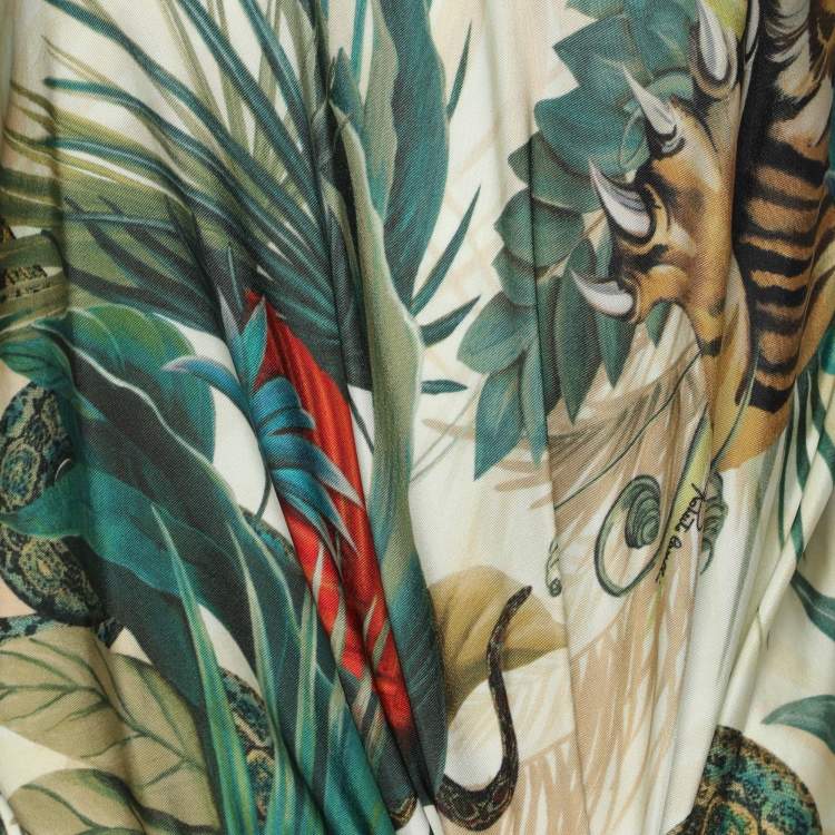 Pre Owned Roberto Cavalli Multicolor Jungle Print Belted Midi Dress L
