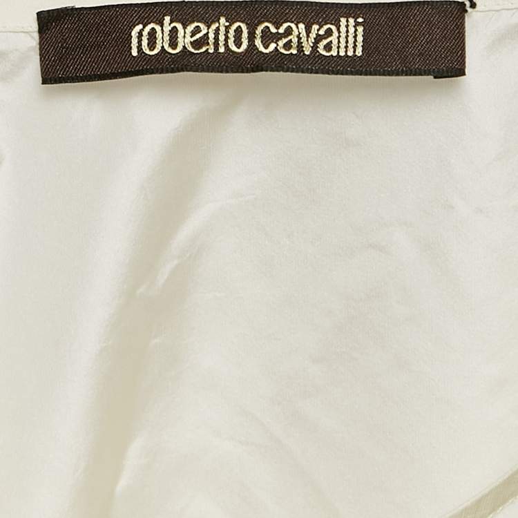 Pre Owned Roberto Cavalli Cream Silk Bow Detail Sleeveless Top M
