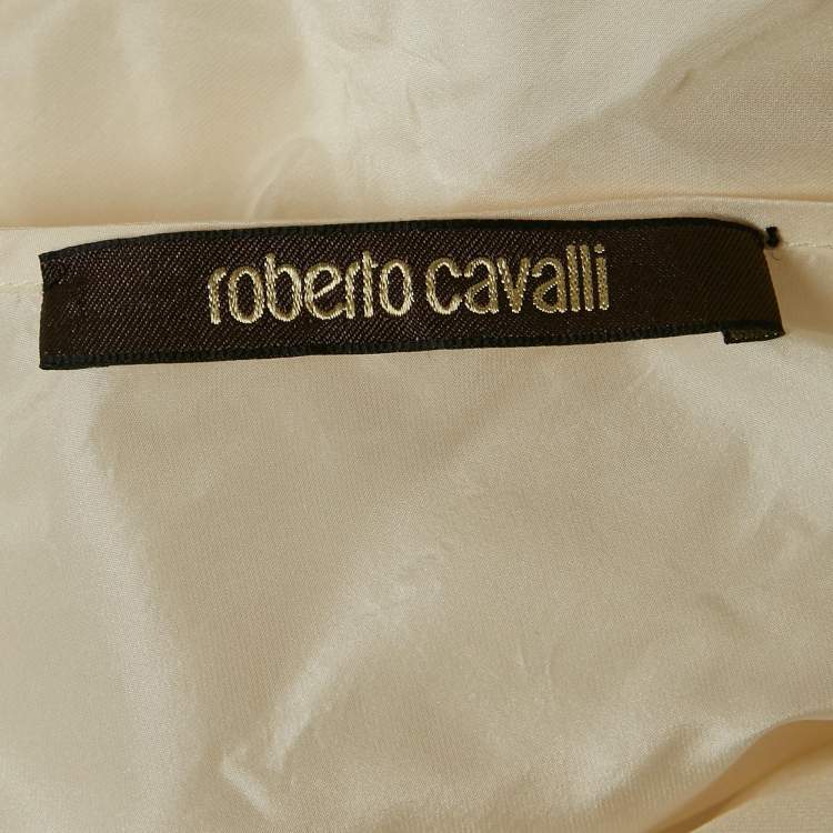 Pre Owned Roberto Cavalli Cream Silk Bow Detail Sleeveless Top M