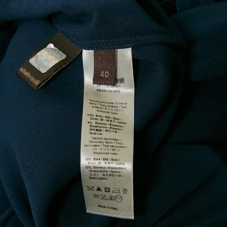 مملوكة مسبقًا Roberto Cavalli Blue Mesh Insert Silk Gathered Asymmetric Shirt S