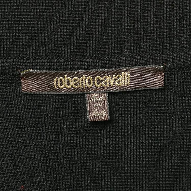 Pre Owned Roberto Cavalli Black Wool Knit Single Breasted Blazer M