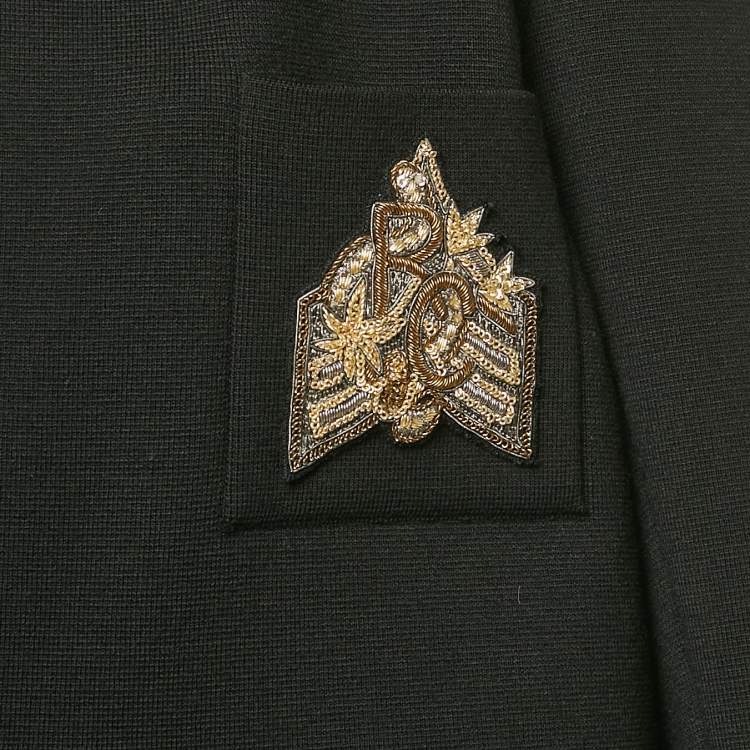 Pre Owned Roberto Cavalli Black Wool Knit Single Breasted Blazer M