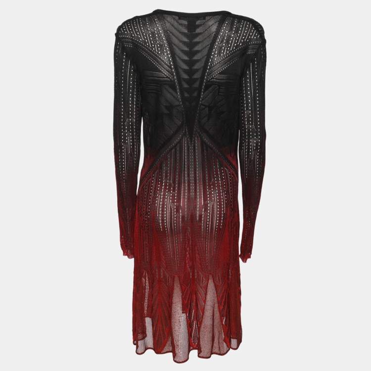 Pre Owned Roberto Cavalli Ombre Knitted Fabric Full Sleeve Midi Dress M