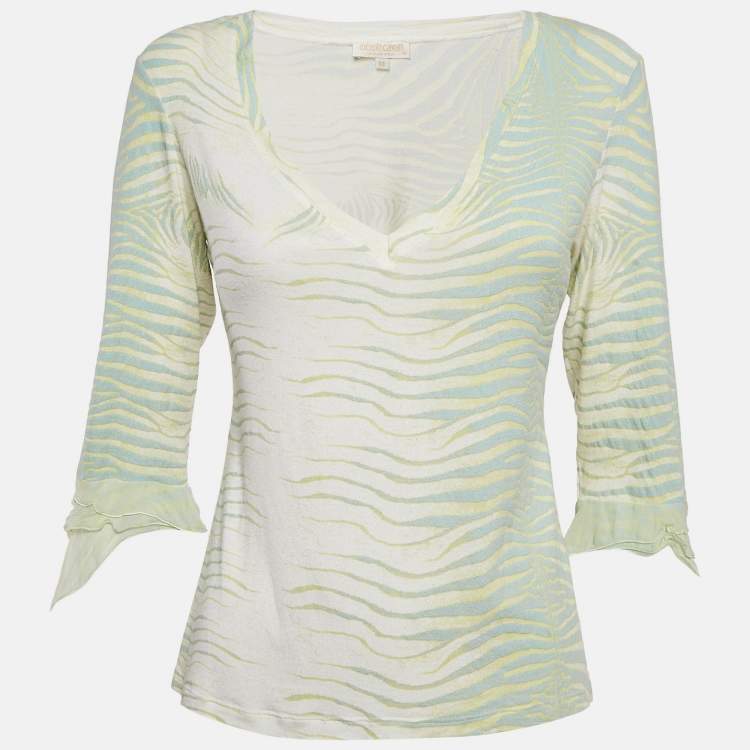 Pre Owned Roberto Cavalli Green Print Jersey T-Shirt M