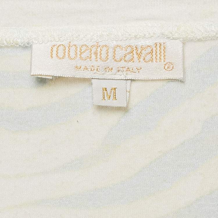 Pre Owned Roberto Cavalli Green Print Jersey T-Shirt M