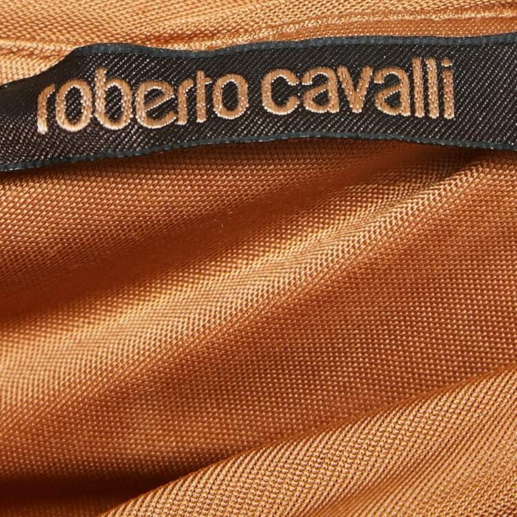 Pre Owned Roberto Cavalli Brown Jersey Brooches Detail Maxi Dress S