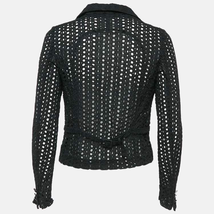 Pre Owned Roberto Cavalli Black Cutwork Cotton Button Front Blazer M