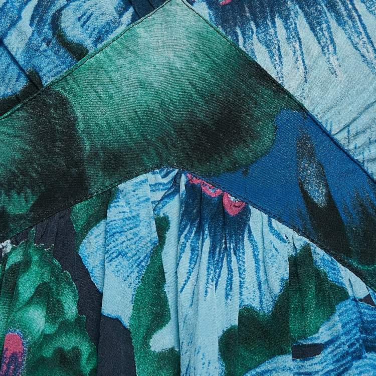 Pre Owned Roberto Cavalli Multicolor Printed Silk V-Neck Top M