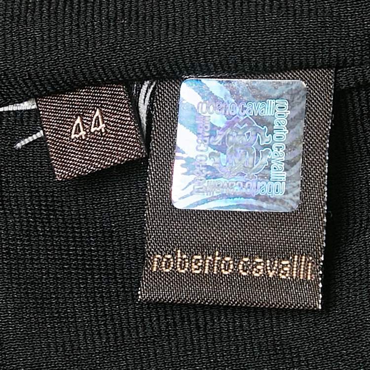Pre Owned Roberto Cavalli Black Floral Print Jersey Brooch Detail Mini Dress M