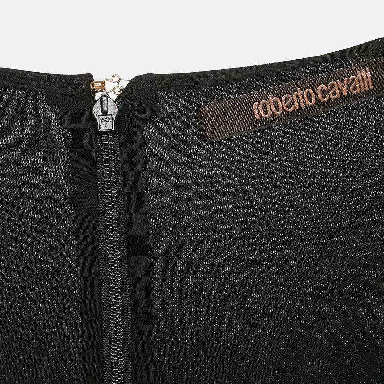 Pre Owned Roberto Cavalli Black Floral Print Jersey Brooch Detail Mini Dress M