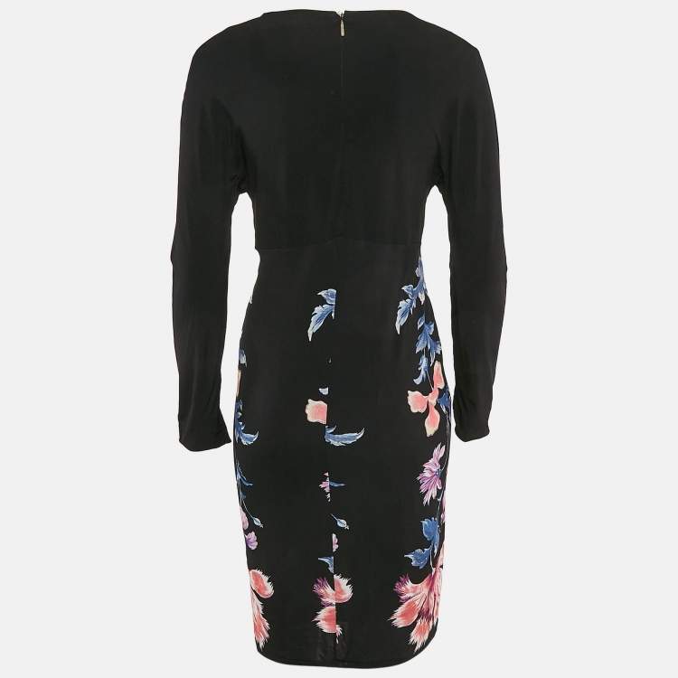 Pre Owned Roberto Cavalli Black Floral Print Jersey Brooch Detail Mini Dress M
