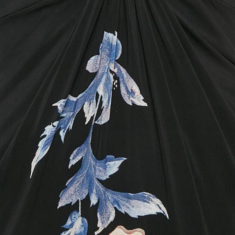 Pre Owned Roberto Cavalli Black Floral Print Jersey Brooch Detail Mini Dress M