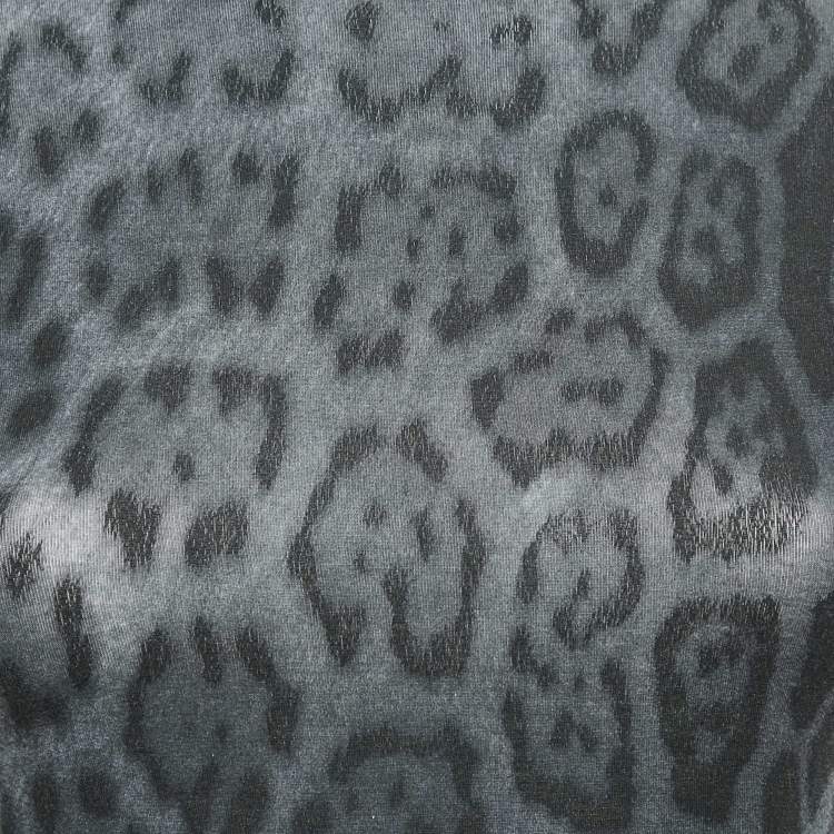 Pre Owned Roberto Cavalli Grey Leopard Print Modal Jersey High Neck Top S