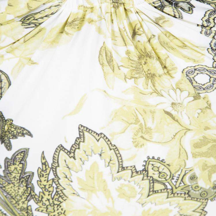 Pre Owned Roberto Cavalli White Floral Printed Ruffle Sleeve Detail Top S