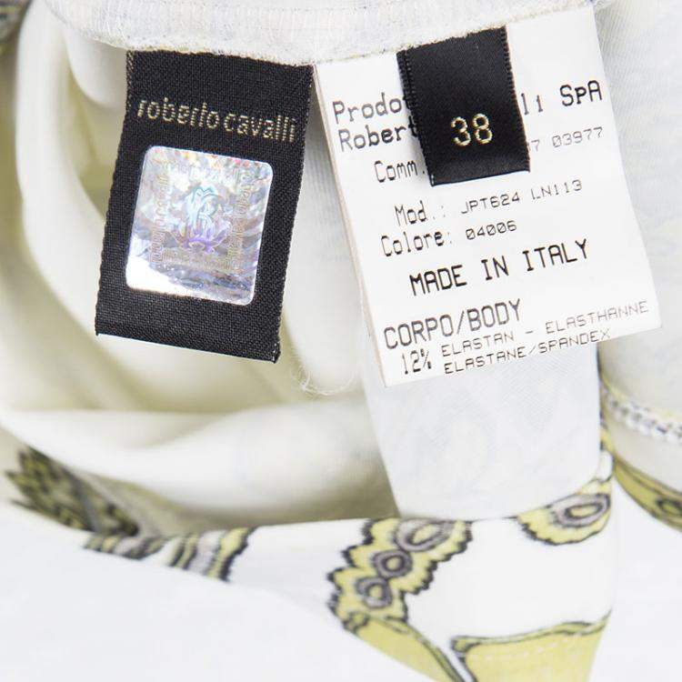 Pre Owned Roberto Cavalli White Floral Printed Ruffle Sleeve Detail Top S