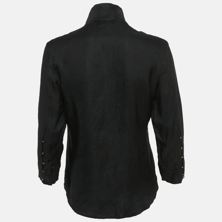 مملوكة مسبقًا Roberto Cavalli Black Crinkled Crepe Tunic Top S