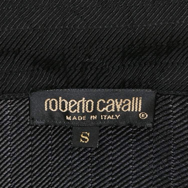 مملوكة مسبقًا Roberto Cavalli Black Crinkled Crepe Tunic Top S