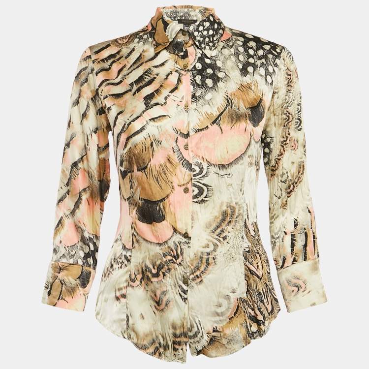 Pre Owned Roberto Cavalli Multicolor Printed Silk Shirt XS