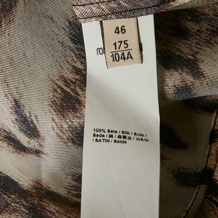 Pre Owned Roberto Cavalli Brown Leopard Print Silk Long Sleeve Shirt L
