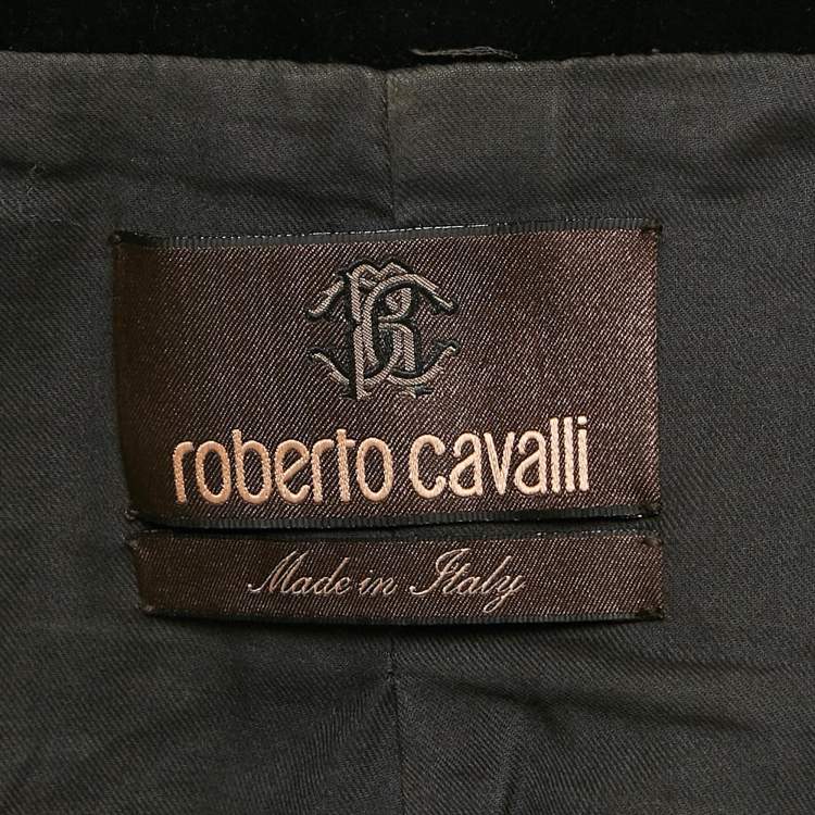 Pre Owned Roberto Cavalli Black Fur Trim Velvet  Embroidered Jacket S