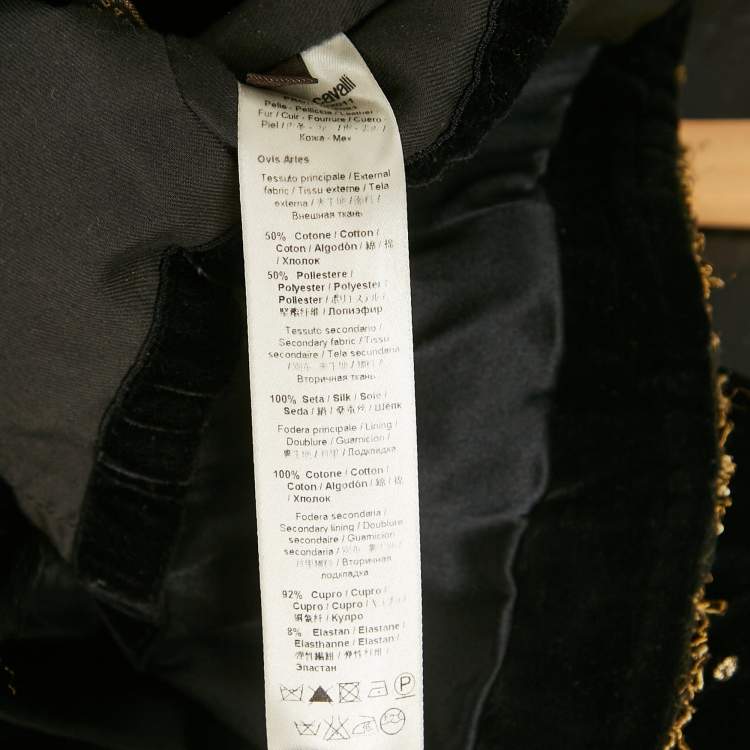 Pre Owned Roberto Cavalli Black Fur Trim Velvet  Embroidered Jacket S