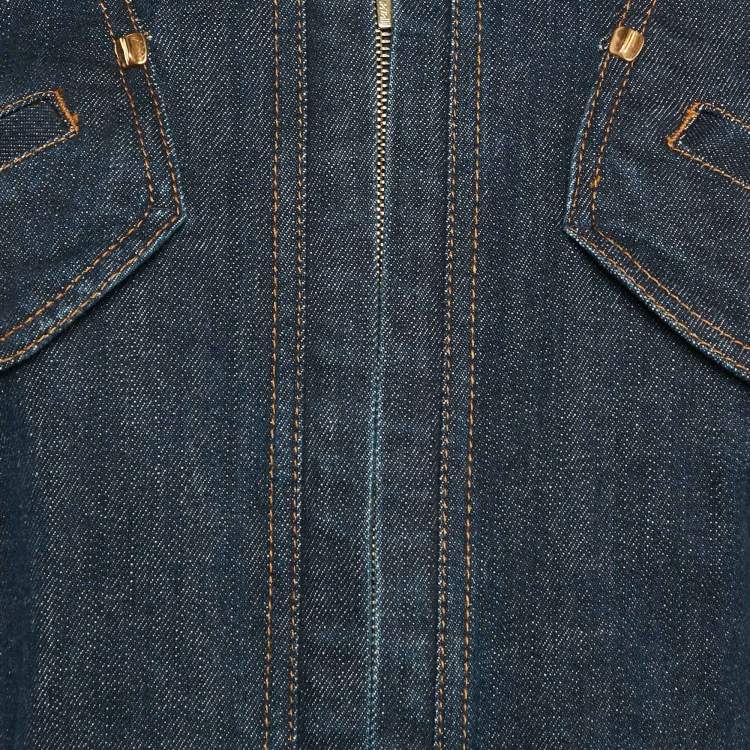 Pre Owned Roberto Cavalli Blue Denim Zip-Up Neck Belt Detail Jacket M