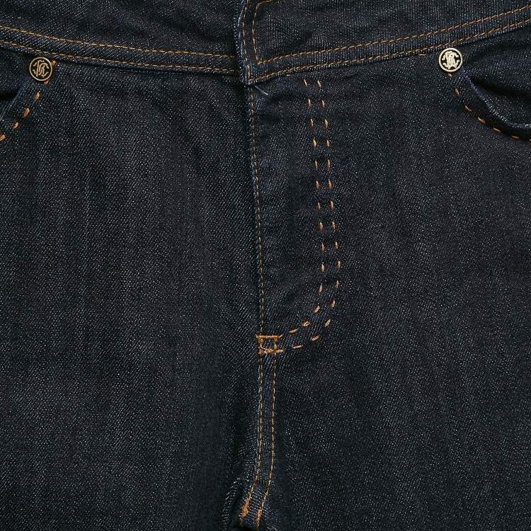 Pre Owned Roberto Cavalli Navy Blue Denim Embroidered Straight Leg Jeans S Waist 25"
