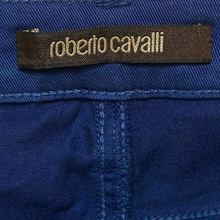 Pre Owned Roberto Cavalli Navy Blue Embroidered Denim Jeans S Waist 26"