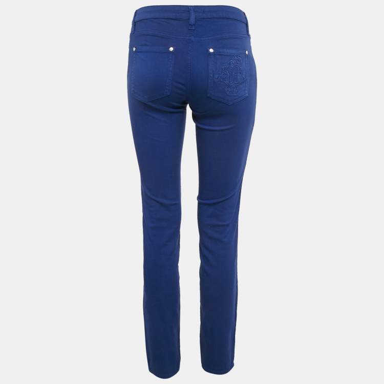 Pre Owned Roberto Cavalli Navy Blue Embroidered Denim Jeans S Waist 26"