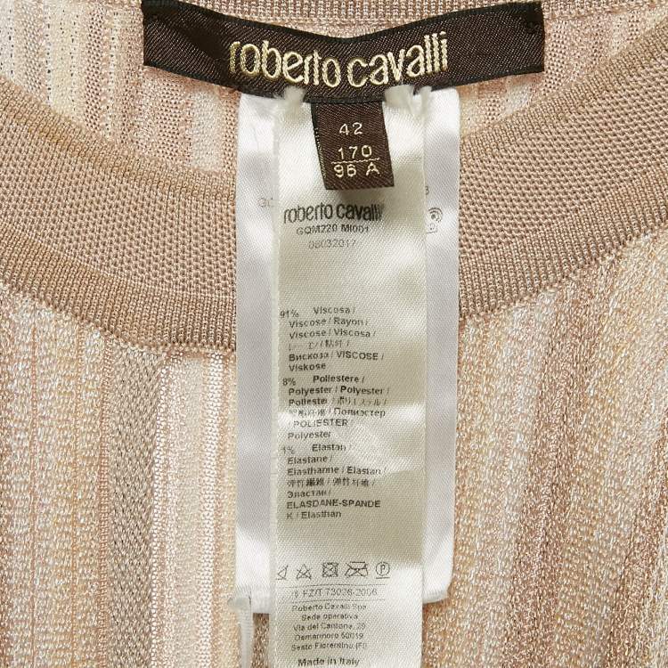 Pre Owned Roberto Cavalli Light Pink Lurex Patterned Knit Cut-Out Maxi Dress M