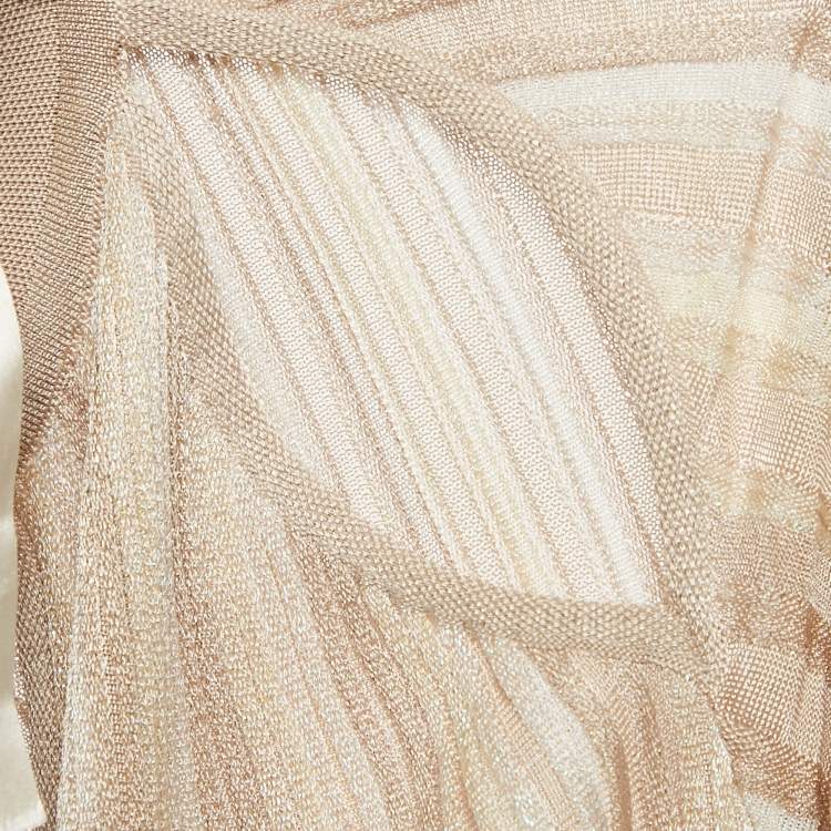 Pre Owned Roberto Cavalli Light Pink Lurex Patterned Knit Cut-Out Maxi Dress M